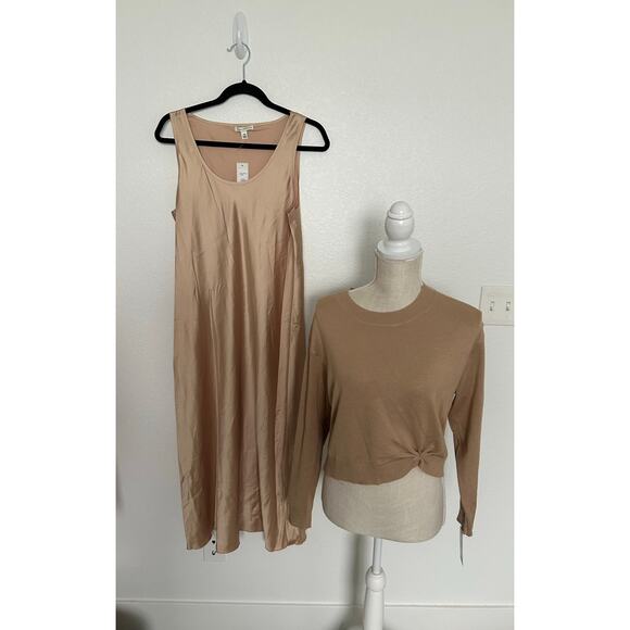 Tash + Sophie Minimalist ChampagneNeutral Slip Dress and Sweater Dress Set - M - Picture 1 of 7